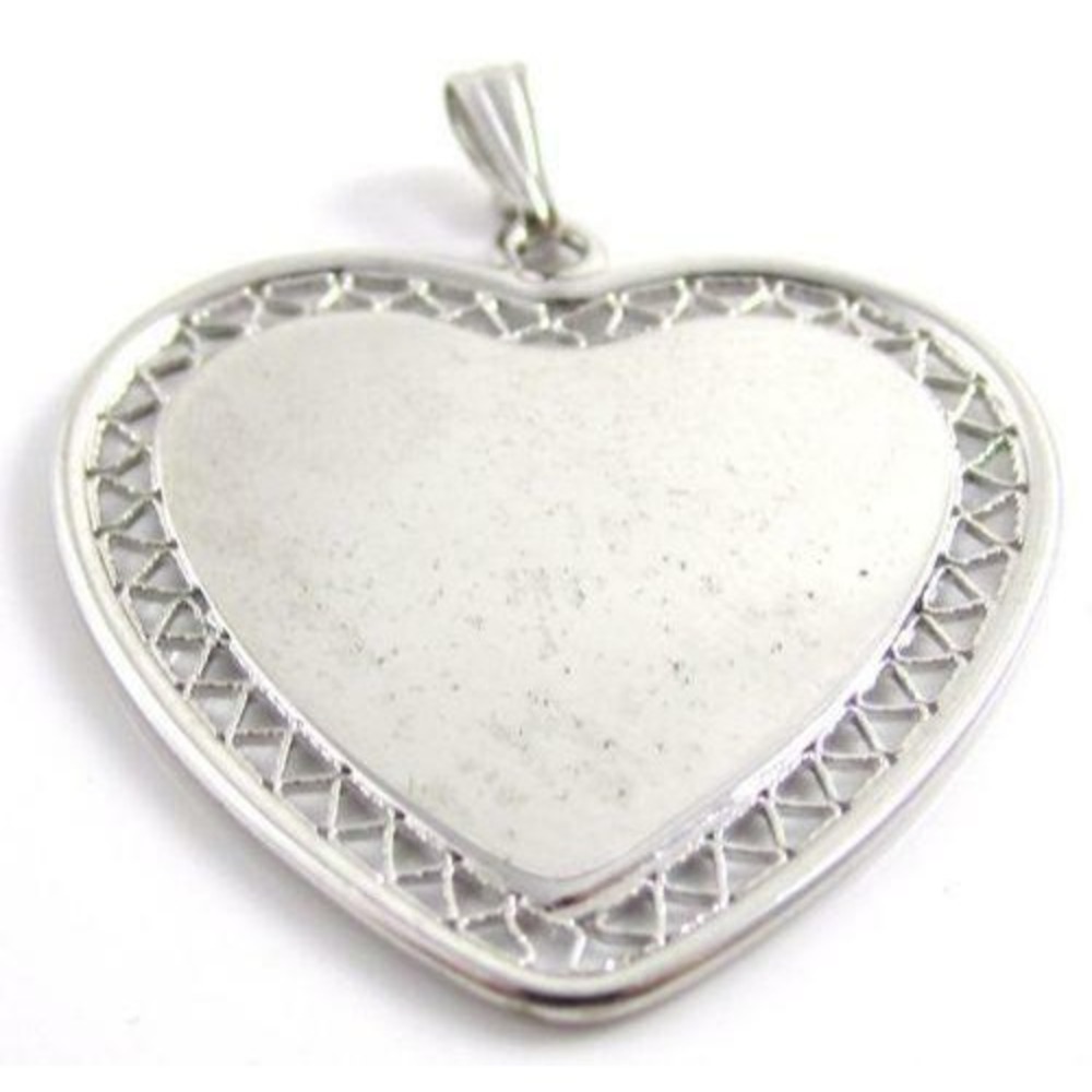Vintage Pretty Sterling Silver‎ Heart Shaped Filigree Pendant*Blank Monogram